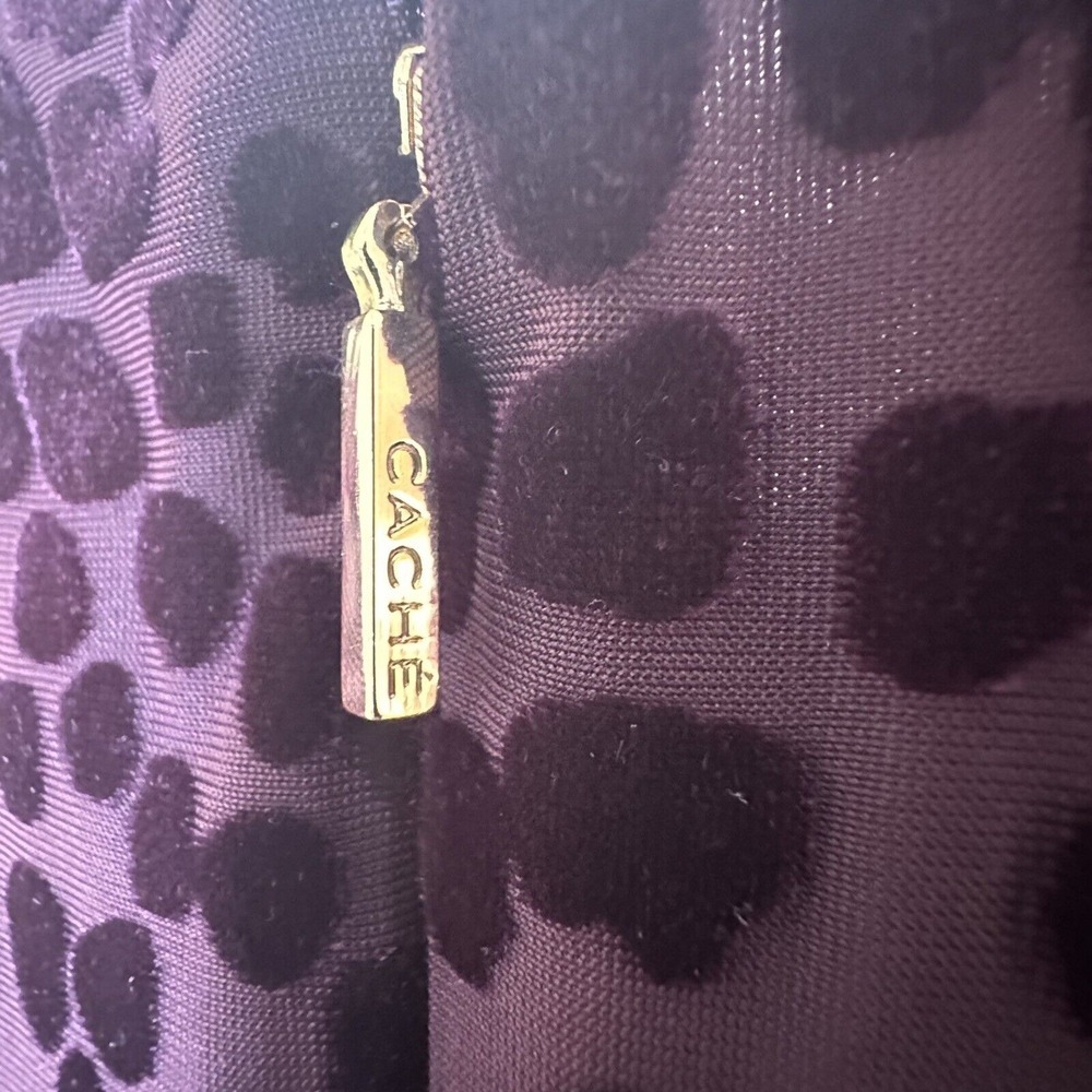 Cache Purple Leopard Y2K Velvet Bodycon Cocktail Dress 3/4 Mesh Sleeve Size 6 - Picture 7 of 16